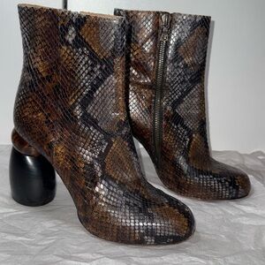 Dries Van Noten Brown and Black Snakeskin Heeled Boots